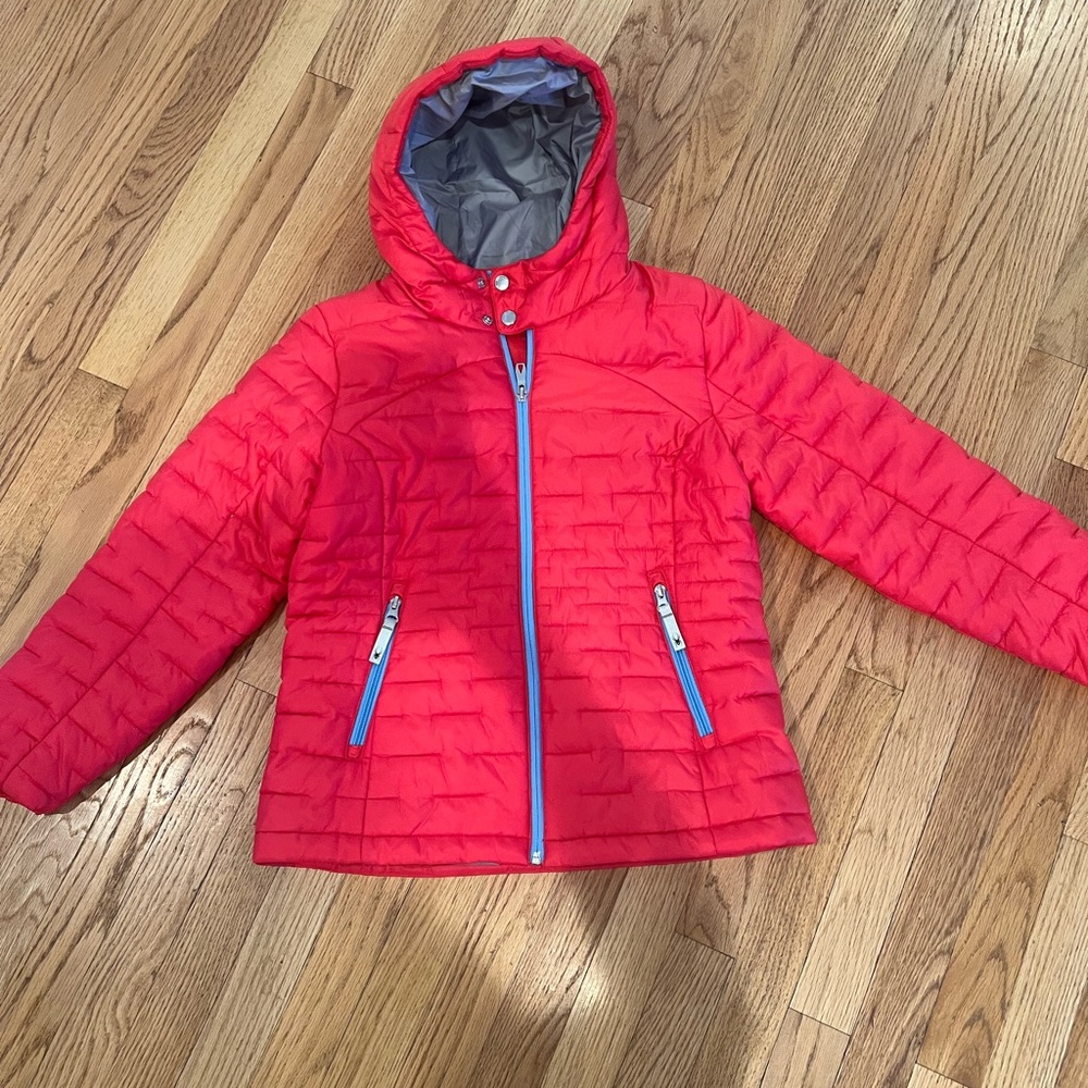 Spyder Red Puffer Jacket with Blue Zippers